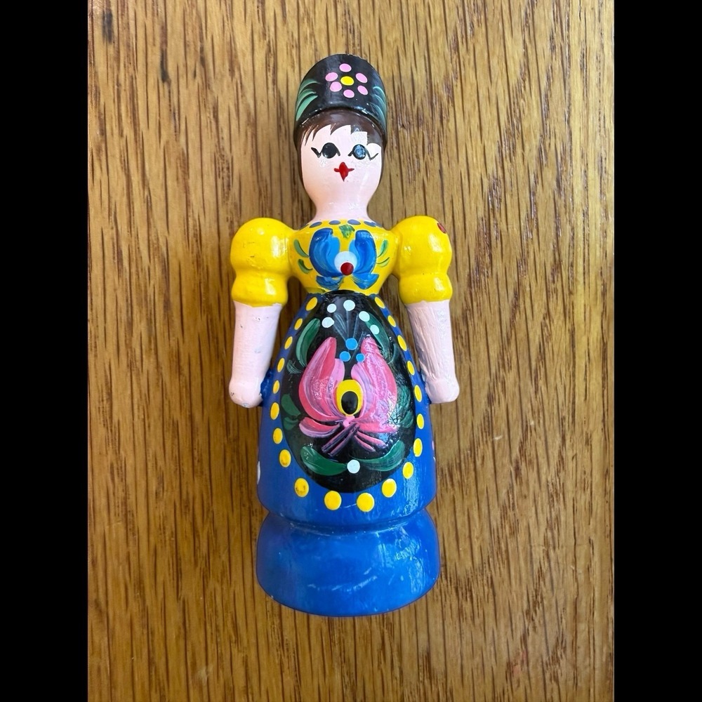 Handpainted Handcrafted Hungarian Wooden Doll 3.5" Tall Trinket Figurine